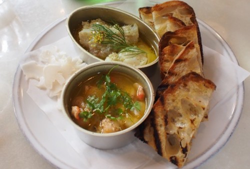 House tinned fish: monkfish, top, and scallops