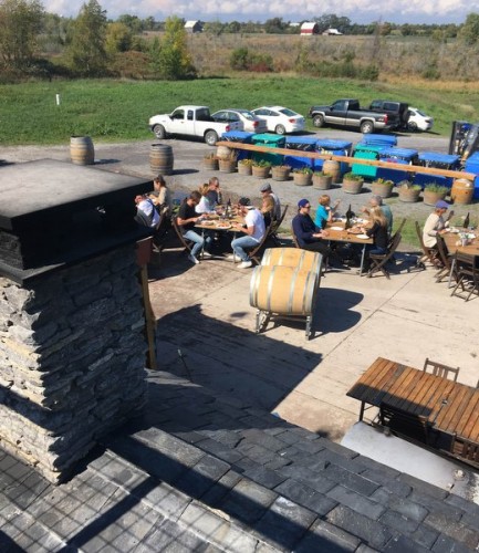 Looking over the roof of the pizza oven