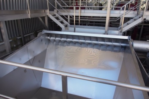 Reception area for machine-harvested fruit, Château La Coste