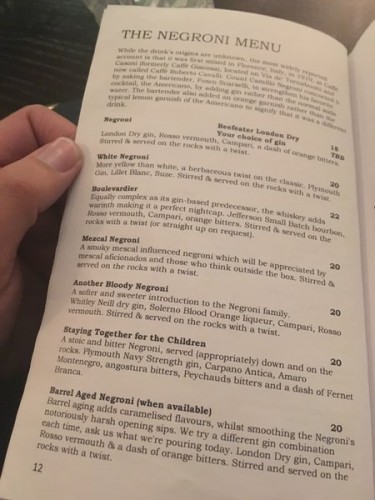 Cod & Lobster Negroni Menu