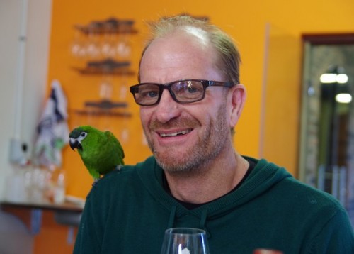 Kevin Swart and his parrot