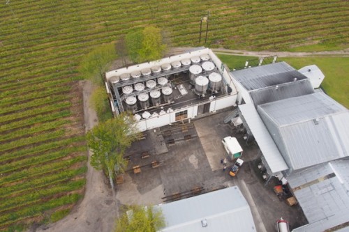 The currently roofless winery